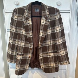 Liz Claiborne Brown and Cream Plaid Blazer